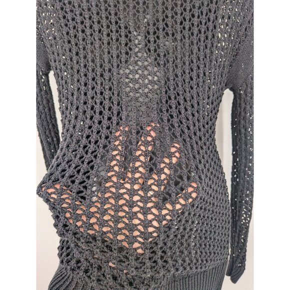 Crochet Open Knit Sweater Women Size XS Roll V Neck Oversized Pullover Goth Y2K - Picture 4 of 11